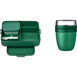 Praktische 2-Delige Lunchset voor Onderweg met Grote Lunchbox en Lunchpot in Groen