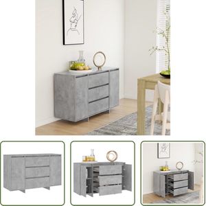 The Living Store Dressoir Betongrijs 120 x 41 x 75 cm - 2 deuren en 3 lades