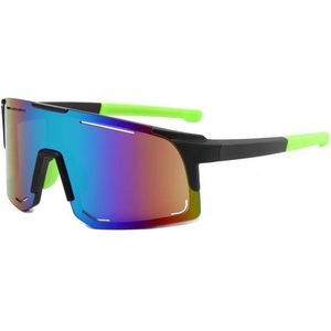 Sport Zonnebril 2024 - Fietsbril - Sportbril - Skibril - Zwart Groen - Groen Blauw Spiegel