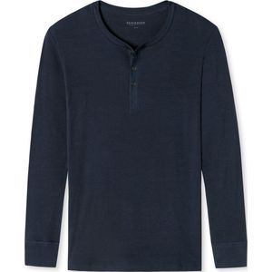 SCHIESSER Retro Rib T-shirt (1-pack) - heren shirt lange mouwen dubbele rib biologisch katoen knoopsluiting donkerblauw - Maat: S