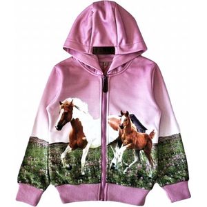 Kinder vest, hoodie, met paarden print, oudroze, maat 134/140, horses, kind, ZEER MOOI!