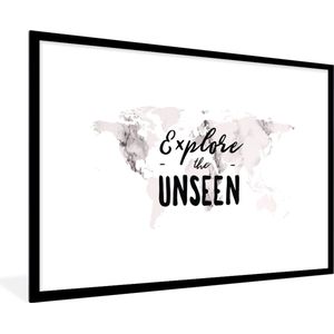 Fotolijst incl. Poster - Wereldkaart - Quote - Marmer - 90x60 cm - Posterlijst