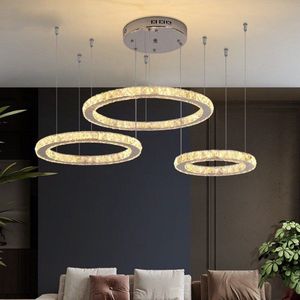 Crystal - Led Kroonluchter Verlichting - Huisverlichting - Chroom - Kroonluchters - Voor Woonkamer - 3 Ringen D50xD40xD30cm - Warm wit
