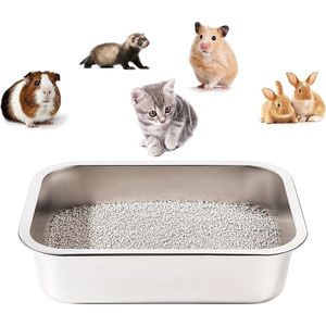 Kattenbak van roestvrij staal voor kittens, 10 cm hoog, Easy Go, geurbestrijding, antiaanbaklaag, gemakkelijk schoon te maken, toilet voor konijnen, fretten, en hamsters (40 x 30 x 10 cm)