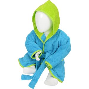ARTG® Babiezz - Baby Badjas met Capuchon -  Aqua Blue - Lime Green  - Maat  80-92