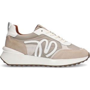 Manfield - Dames - Beige suède sneakers met details - Maat 39