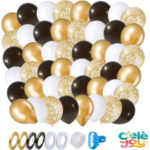 Goud, Zwart & Witte Ballonnen - Feestpakket - Ballon pakket 60 stuks