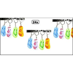 24x Sleutelhanger slipper - Thema feest zomer uitdeel beach fun slippers strand