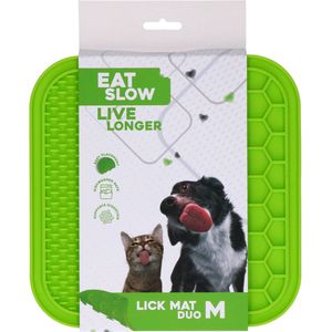 Eat Slow Live Longer Duo Likmat - 15 x 15 cm - Vierkant - Snuffelmat - Anti-schrok Mat - Slowfeeder - 100% Siliconen - Vaatwasserbestendig - Maat S - Groen