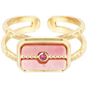 Ring versierde steen - goud/roze