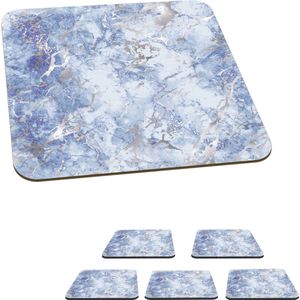 Onderzetters voor glazen - Marmer - Zilver - Patronen - Luxe - 10x10 cm - Glasonderzetters - 6 stuks