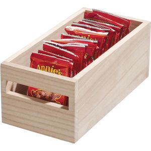 Opbergdoos met handgrepen, keukenkastorganizer van paulowniahout voor plank of voorraadkast, veelzijdige opbergdoos, beige, 25,4x12,7x10,2cm