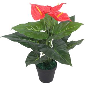 The Living Store Kunst Anthurium - Decoratieve kunstplant 45 cm - Realistische details - Hoogwaardig materiaal