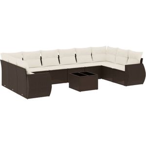 vidaXL Loungeset Poly Rattan - 11-delig - Bruin Tuinbank - Lounge Set - Buitendecoratie - Outdoor Furniture - Relaxstoel