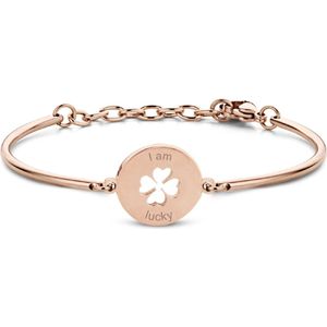 CO88 Collection Inspirational 8CB 90342 Stalen Armband met Hanger - Klaver en I am Lucky 17 mm - One-size - Rosékleurig