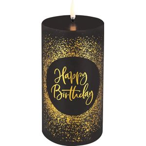 Led Kaars Happy Birthday - Led Pillar Birthday Candle H 15 Cm, Black