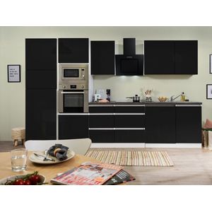 Goedkope keuken 345  cm - complete keuken met apparatuur Lorena  - Wit/Zwart - soft close - keramische kookplaat - vaatwasser - afzuigkap - oven - magnetron  - spoelbak