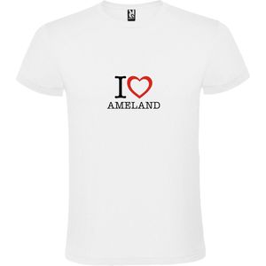 Wit T shirt met print van 'I love Ameland' print Zwart / Rood size S