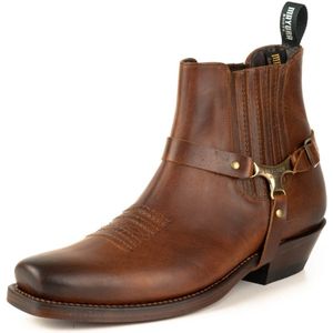 Mayura Boots 24 Kastanje/ Cowboy Western Enkellaars Heren Vierkante Neus Sierspoor Elastiek Sluiting Maat EU 46