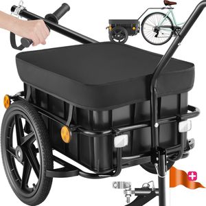 tectake® 2-in-1 fietskar - Bagagekar en duwwagen - Aanhangwagen voor fiets, mountainbikes en eBike - Transportwagen met trekhaak - Met zeildoek en luchtbanden - Belastbaar tot 50kg