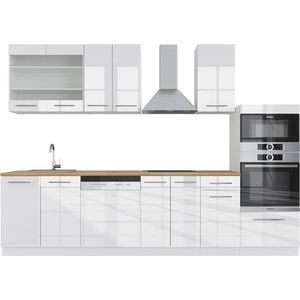 Vicco Fame-Line Complete keukeneenheid – 300 cm met hoge kast, WB Eik Wit hoogglans/wit met hoge kast, WB Eik