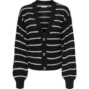 Jacqueline de Yong Vest Jdyellen L/s V-neck Stripe Cardigan 15328338 Black/whitecap Gray Dames Maat - S