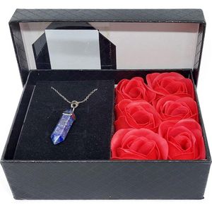 Cadeaubox special - Roos Cadeau Doos Lapis Lazuli - Lapis lazuli Punthanger - Ketting - Cadeau doos kunst rozen