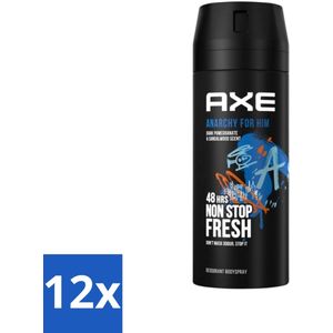 Axe - Deodorant Bodyspray - 48hrs Fresh - Anarchy for Him - Dark Pomegranate & Sandalwood - 150 ml - Voordeelverpakking - 12 stuks
