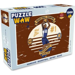 Puzzel Mancave - Basketbal - Retro - Rood - Legpuzzel - Puzzel 1000 stukjes volwassenen