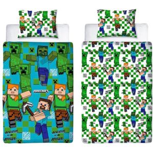 minecraft dubbelzijdig bedrukt dekbedovertrek 140x200cm met kussensloop - 1 persoons dekbedovertrek