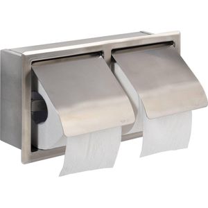 Saqu Essential Toiletrolhouder - RVS - Inbouw - Dubbele WC Rolhouder - 15,2x7,2x16,2 cm - WC Papier Houder