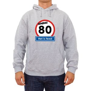 Trui Hoera 80 jaar |Fotofabriek Trui Hoera het is feest |Grijze trui maat XL|Verjaardagscadeau| Unisex trui verjaardag (XL)