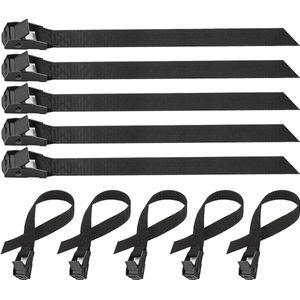 Korte spanbanden (verpakking van 10 stuks, 2,5 x 40 cm) volledige upgrade, verdikte riem, spits achterdesign, zinklegering, kliksluiting, verstelbare sjorband, spanband met klemslot (zwart)
