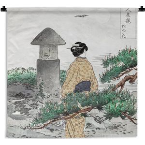 Wandkleed - Wanddoek - Vrouw - Kimono - Boom - Japans - 180x180 cm - Wandtapijt