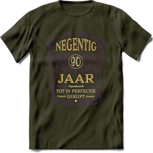 90 Jaar Legendarisch Gerijpt T-Shirt | Paars - Ivoor | Grappig Verjaardag en Feest Cadeau Shirt | Dames - Heren - Unisex | Tshirt Kleding Kado | - Leger Groen - XXL