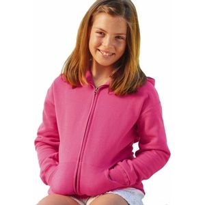 Fuchsia roze katoenmix vest met capuchon voor meisjes 152 (12-13 jaar)