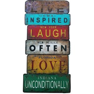 Signs-USA - Live Inspired Laugh Often Love Unconditionally - Licence Plate Art - Souvenir kentekenplaat oud nummerbord Amerika - verweerd - 30 x 60 cm