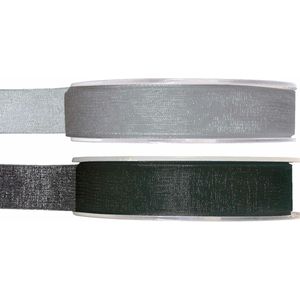 Satijn sierlint pakket - zwart/grijs - 1,5 cm x 20 meter - Hobby/decoratie/knutselen - 2x rollen