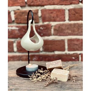 Geurbrander amberblokjes waxbrander cadeau zwart/wit druppelvorm