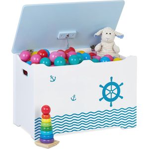 Speelgoedkist met Nautisch Design - Opbergkist voor Kinderen - HxBxD: 40 x 60 x 34 cm - Wit/Blauw