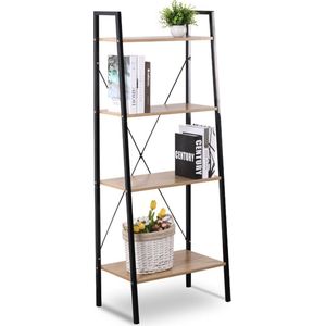 Bolt Edge Boekenkast - Industrieel - Zwart/eiken - 4 Lagen - 60x35x148cm - Woonkamer/Slaapkamer