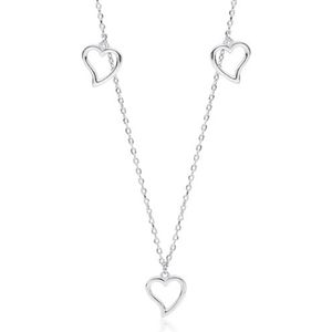 Joy|S - Zilveren hartjes hanger ketting - rhodium - hartje bedels - 42 tot 45 cm