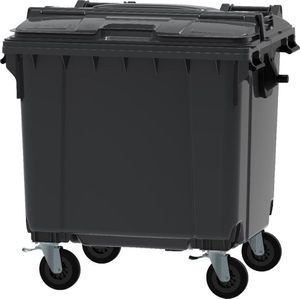 Afvalcontainer 1100 liter grijs met split lid deksels-sRestafvalcontainer