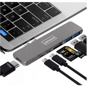 Zenwire Hub USB C 7in1 - 7 in 1 Hub USB-C - Docking Station - USB Splitter - Adapter HDMI 4K - Thunderbolt 3.0 - 2x USB 3.0 - 2x Kaartlezer SD - Multiport USB-C Data Transfer - Geschikt voor Macbook Pro / Air M1, M2, M3 / Windows / Universeel