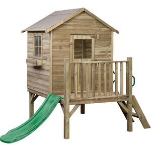 Houten speelhuisje met glijbaan en trap Camilla (SwingKing) | Kinderhuisje voor Buiten in de Tuin | Voor Kinderen vanaf 3 Jaar | FSC Hout - Glijbaan Groen