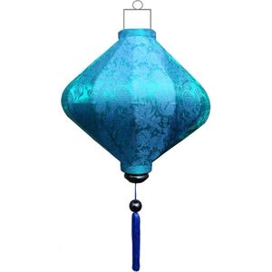 Turquoise zijden Japanse lampion lamp diamant D-TU-62-S