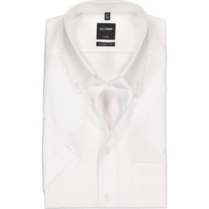 OLYMP Luxor modern fit overhemd - korte mouw - wit met button-down kraag - Strijkvrij - Boordmaat: 43