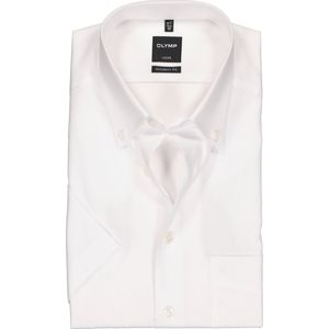 OLYMP Luxor modern fit overhemd - korte mouw - wit met button-down kraag - Strijkvrij - Boordmaat: 38