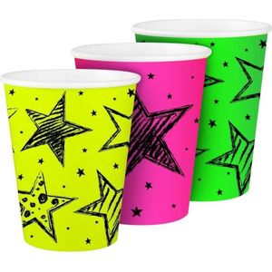 12x stuks verjaardag bekertjes Neon print - Kinder feestartikelen