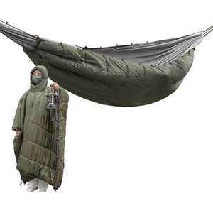 FIBILA 2-in-1 Hangmat Quilt Slaapzak met Capuchon - Hangmat Standaard - Slaapzakken - Slaapmat - Winter Warme Poncho Deken voor Kamperen, Schommelen en Reizen - Multifunctionele Outdoor Slaapzak